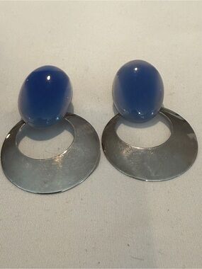 Vintage Chalcedony Stone and Sterling Silver Drop Earrings - Women Jewelry